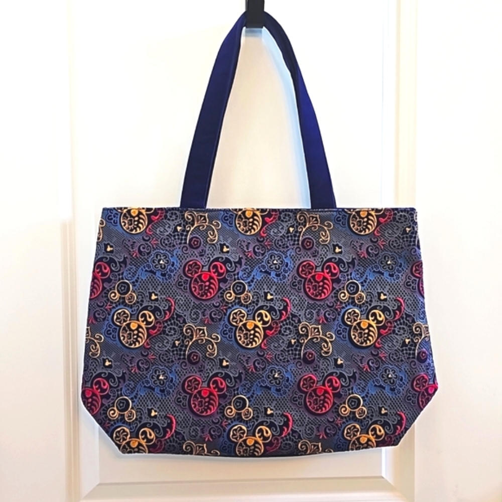 NWT Disney Parks Purple Velvet Tote Bag w/ Multi-Color Embroidered Iconic Mickey